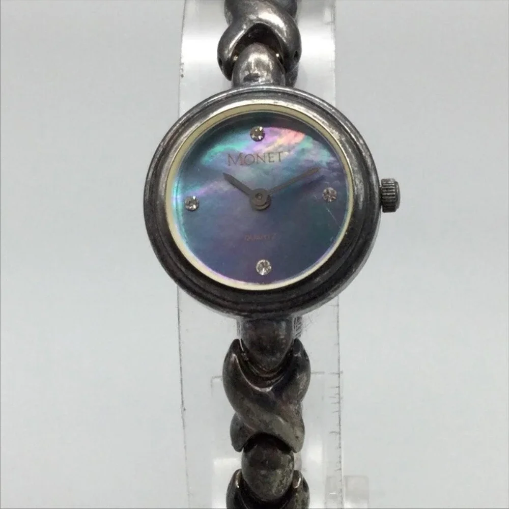 Vintage Monet Womens Watch 21mm Abalone Dial Silver Tone New Battery 7.25
